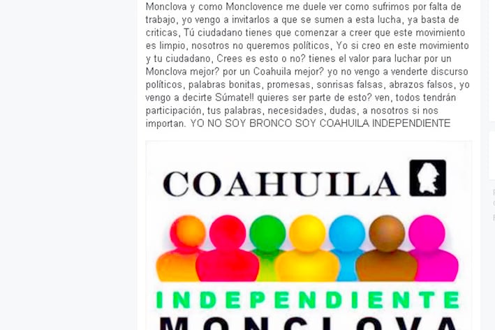 Surge el 'bronco monclovense' se perfila como independiente, va por Alcaldía