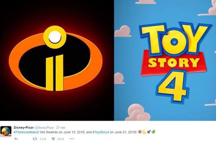Revelan fechas de estreno de 'Toy Story 4' y 'Los Increíbles 2'
