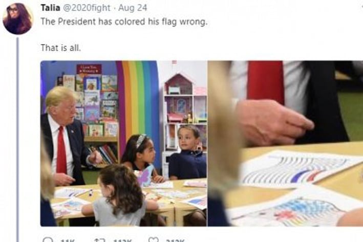 Donald Trump colorea mal la bandera de Estados Unidos