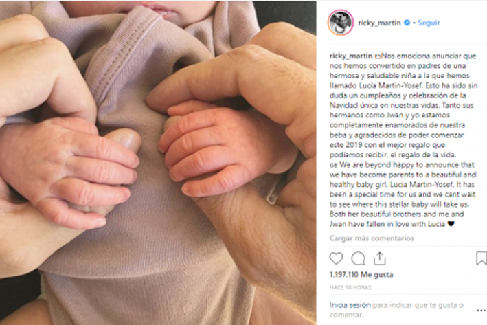 Ricky Martin presume a su primera hija con su esposo Yosef
