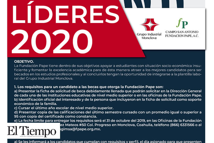 Convocan GIMSA y Fundación Pape a programa ‘Líderes 2020’