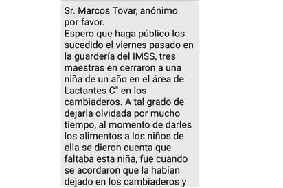 Encierran maestras a menor en guardería …  y ¡se les olvida!