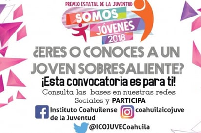 Convoca ICOJUVE al Premio Estatal ‘Somos Jóvenes 2018’