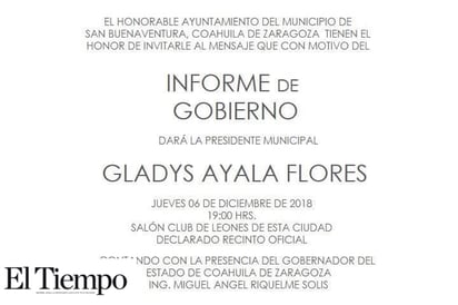 Informa hoy Gladys Ayala