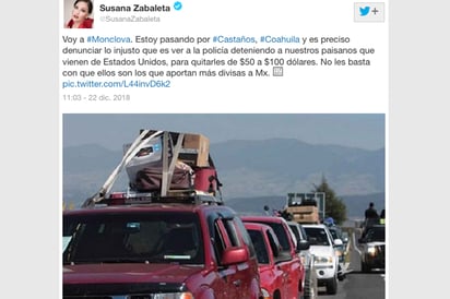 Susana Zabaleta denuncia a policías de Castaños por extorsionar a paisanos