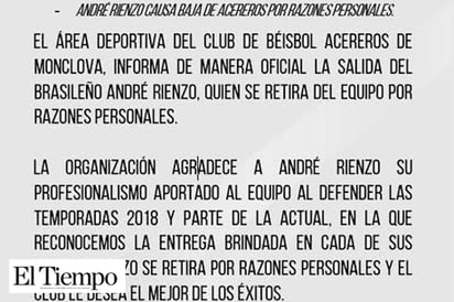 Sale André Rienzo por razones personales…