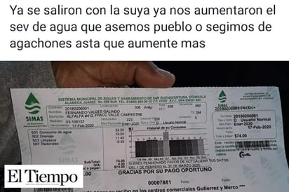 Se quejan por incremento  a la tarifa de agua potable