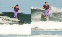 Surfista mexicana sorprende en TikTok al 'domar' olas con vestido huipil