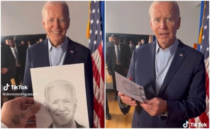 “Te llamaré”, responde Biden a joven dibujante que le regaló su retrato hecho a mano