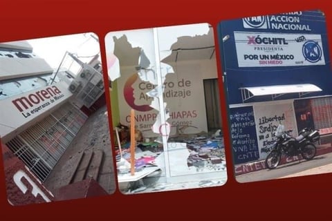 Ataca CNTE sedes de MC, PT, Morena, PRI y PAN en Chiapas 
