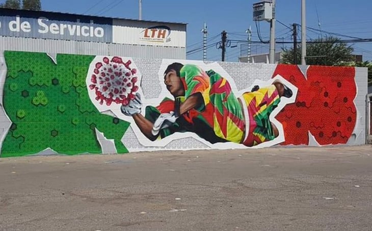Jorge Campos ataja al coronavirus en un mural