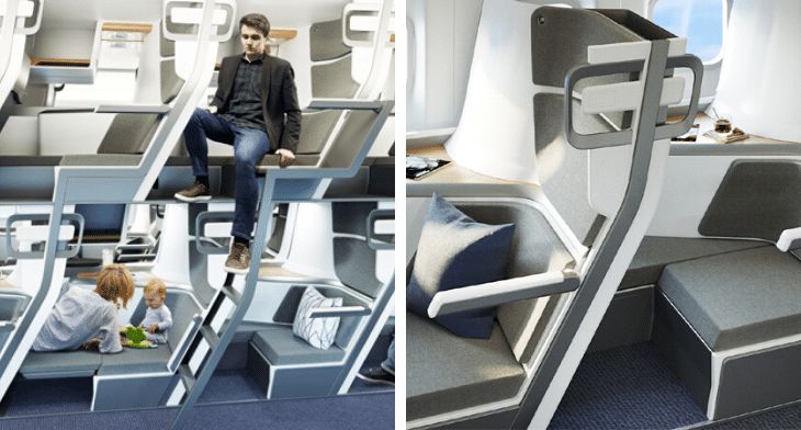 Crean asientos tipo litera para la clase económica del avión