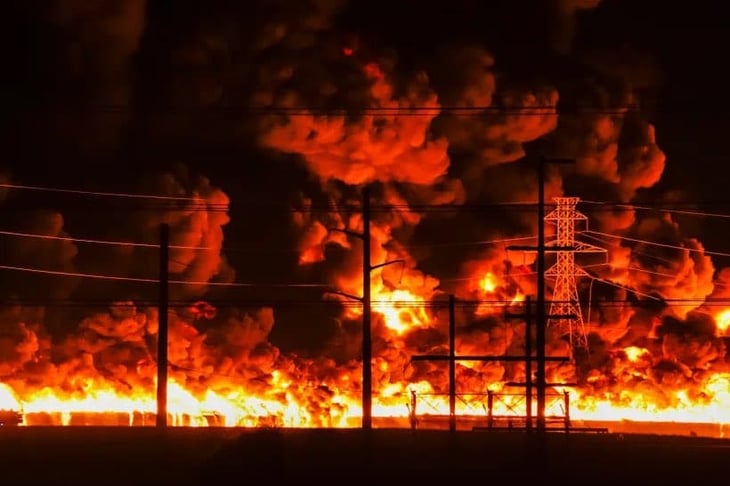 VIDEO: Gigantesco incendio afecta una fábrica de plásticos en EU