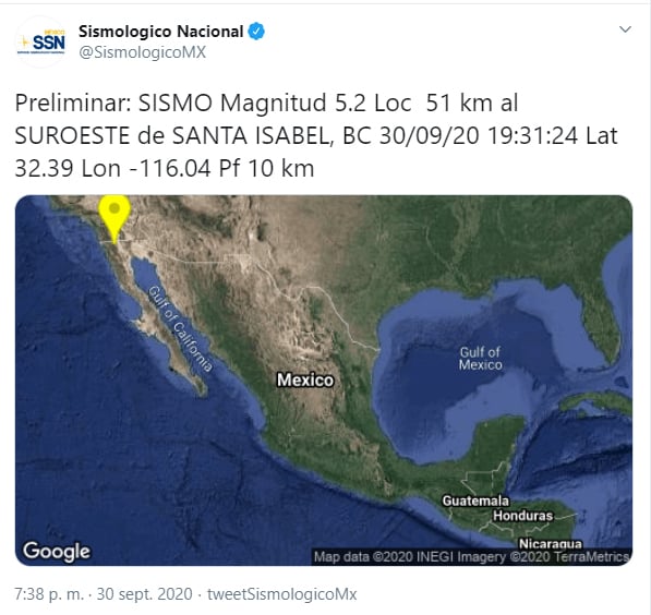 Baja California registró un sismo de 5.2 grados en Santa Isabel