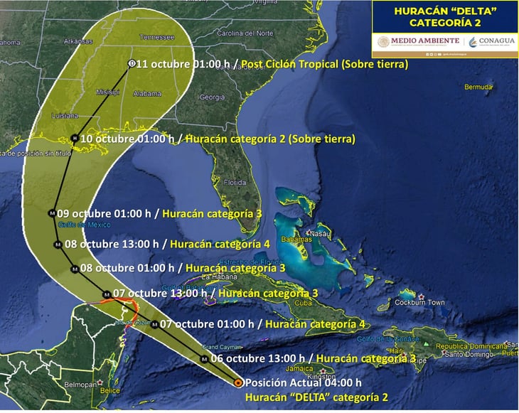 'Delta' se ha intensificado a huracán categoría 2 sobre el mar caribe