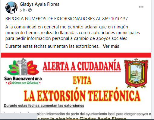 Extorsionan a nombre de la alcaldesa Gladys Ayala