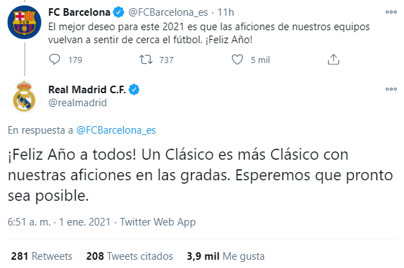Barcelona y Real Madrid se felicitan el año en Twitter
