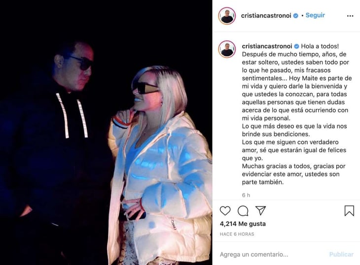Cristian Castro presenta a su nueva novia Maite