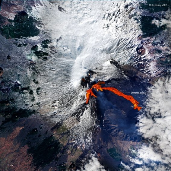 Así se vieron desde el espacio los ríos de lava del volcán Etna