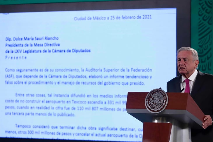 'Falso, informe sobre cancelación del aeropuerto en Texcoco', dice AMLO
