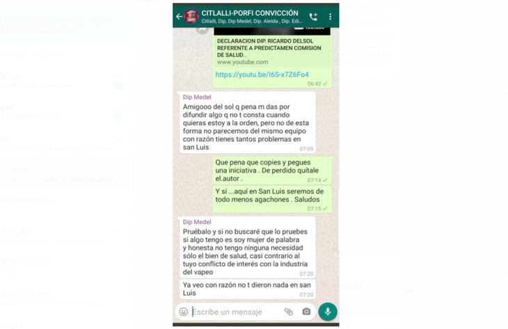 Pleito en WhatsApp entre diputados de Morena