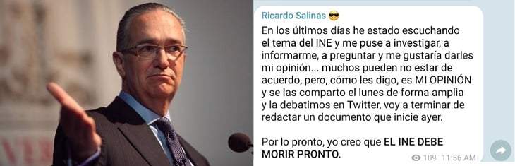 INE debe morir pronto: Ricardo Salinas Pliego