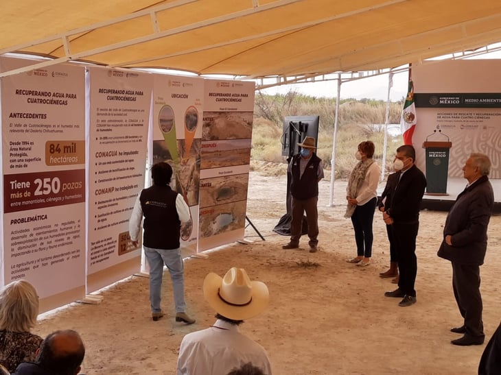 Aborda AMLO recuperación de agua en 84 mil hectáreas de área natural protegida de Cuatro Ciénegas