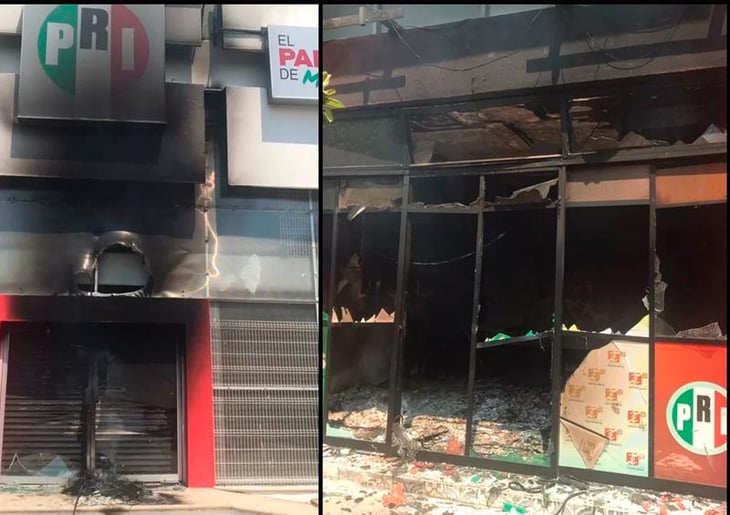 Vandalizan e incendian sede del PRI en Tuxtla Gutiérrez