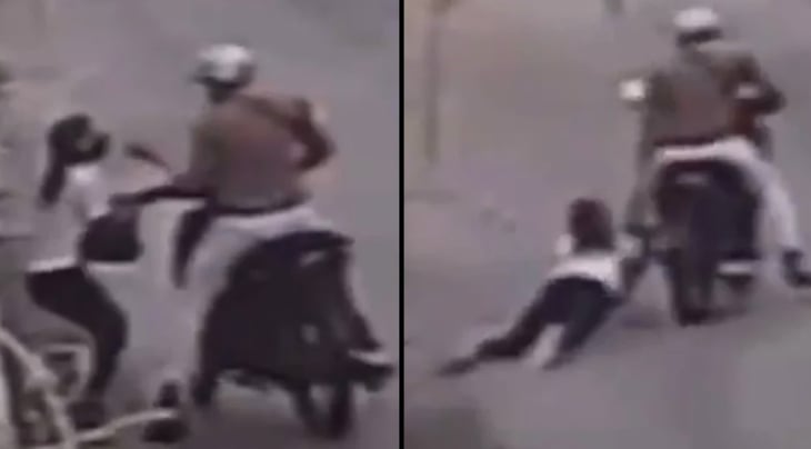 VIDEO: Asaltante en moto arrastra a mujer varios metros para robarle su bolsa
