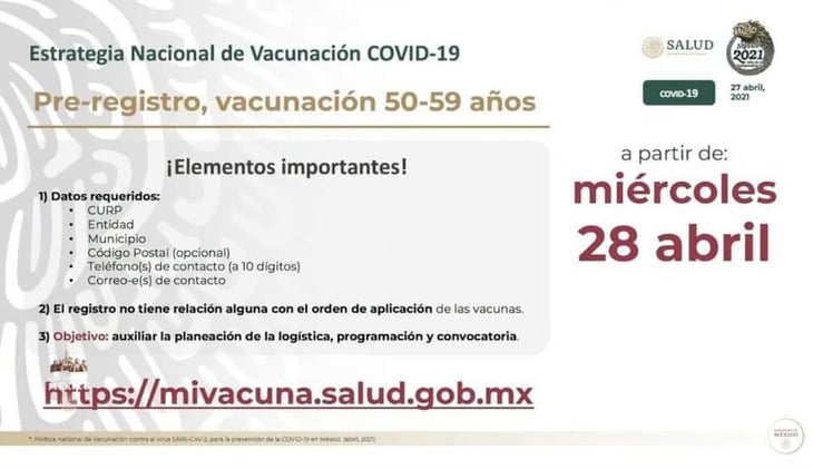 Así será el registro para vacuna antiCOVID-19 en adultos de 50 a 59 años