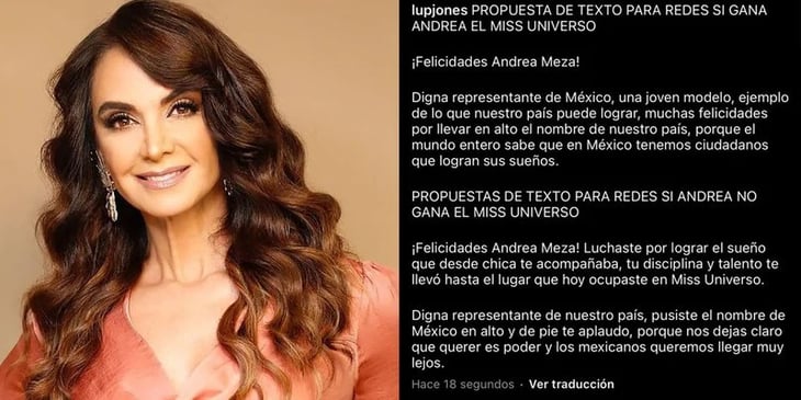 Se viraliza ‘error’ en publicación de CM de Lupita Jones sobre Andrea Meza en Miss Universo