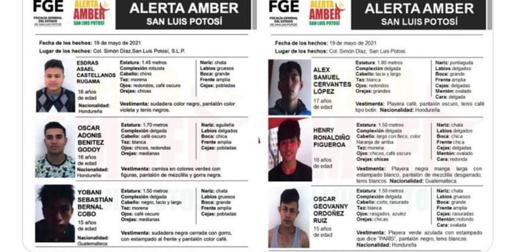 Activan Alerta Amber para localizar a 6 adolescentes migrantes en SLP