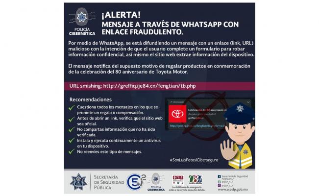 En SLP alertan por mensaje de WhatsApp con link malicioso