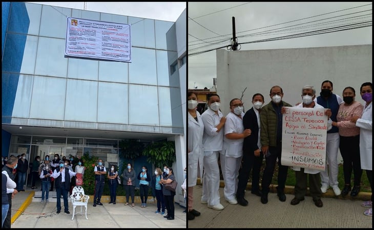 Trabajadores realiza paro de brazos caídos en hospitales de Puebla