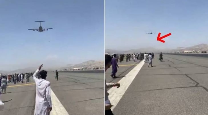 Impactantes imágenes: varias personas caen al vacío tras aferrarse a las ruedas de un avión para salir de Kabul