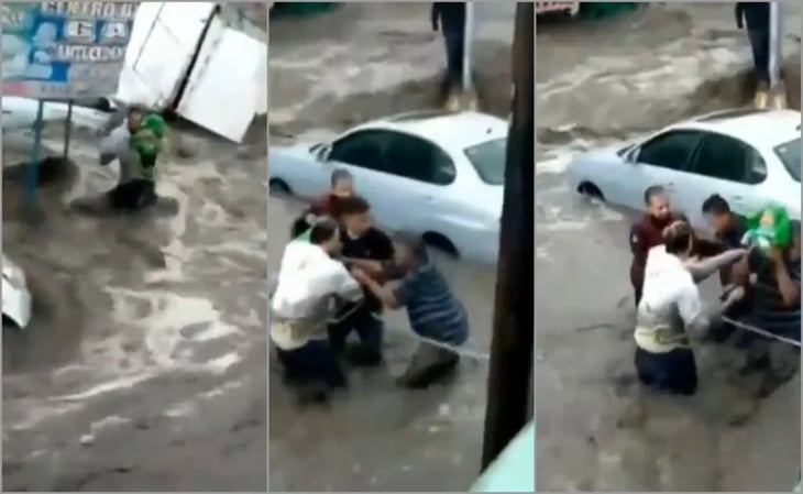 VIDEO: Así rescataron a bebé en Ecatepec antes de ser arrastrado por la intensa corriente