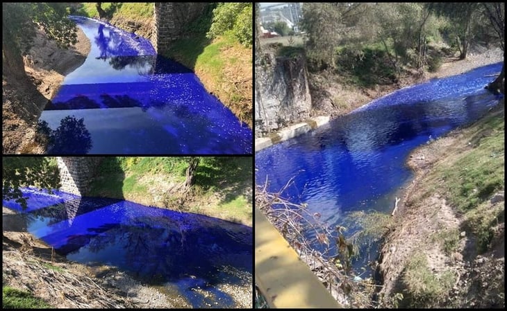Río Tlautla se tiñe de azul por presunto derrame de pintura