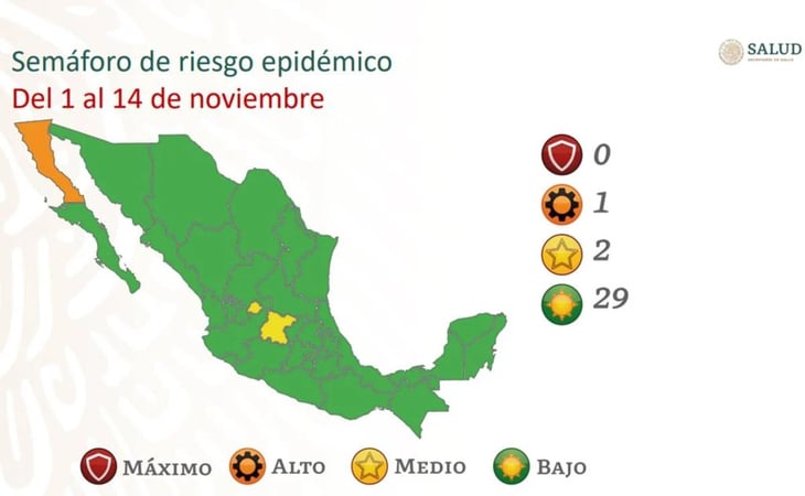 Semáforo epidemiológico a Coahuila en color verde ante el COVID-19