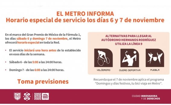 Metro CDMX tendrá horario especial por Gran Premio de México
