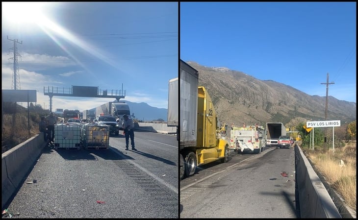 Choque de tractocamiones provoca cierre de carretera en Arteaga, Coahuila