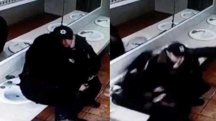 VIDEO: Policías rompen lavabo de un baño por estar besándose