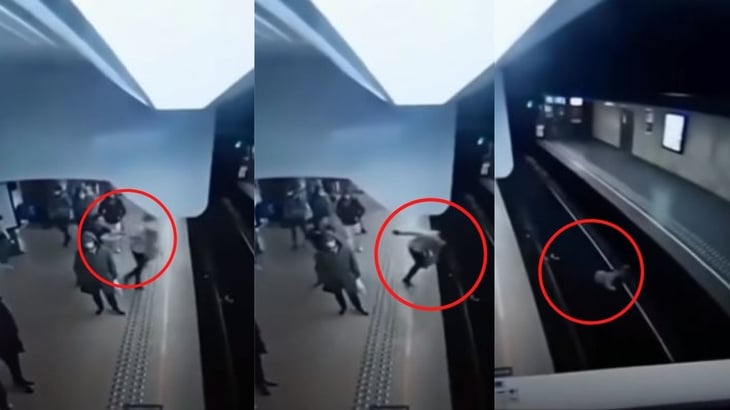 VIDEO: Hombre lanza a mujer a las vías del metro