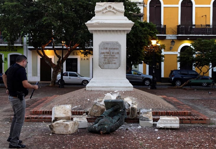 El día que llega Felipe VI a Puerto Rico derriban estatua de Ponce de León