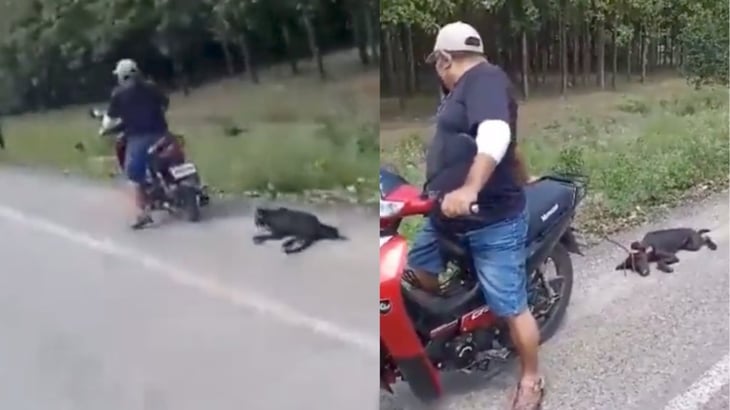 VIDEO: Hombre arrastra a un perro amarrado a su motocicleta en carretera de Tacotalpa, Tabasco