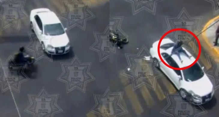 VIDEO: Motociclista tras choque termina encima de un auto
