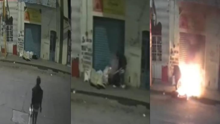VIDEO: Sujeto le prende fuego a un indigente