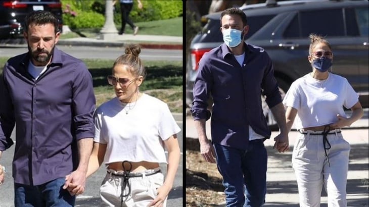 Jennifer Lopez y Ben Affleck con look casual son captados de paseo con uno de los hijos del actor