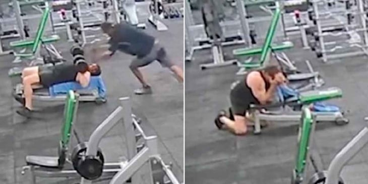VIDEO: Hombre se ‘tropieza’ y golpea a otro sujeto con una pesa de 20 kilos