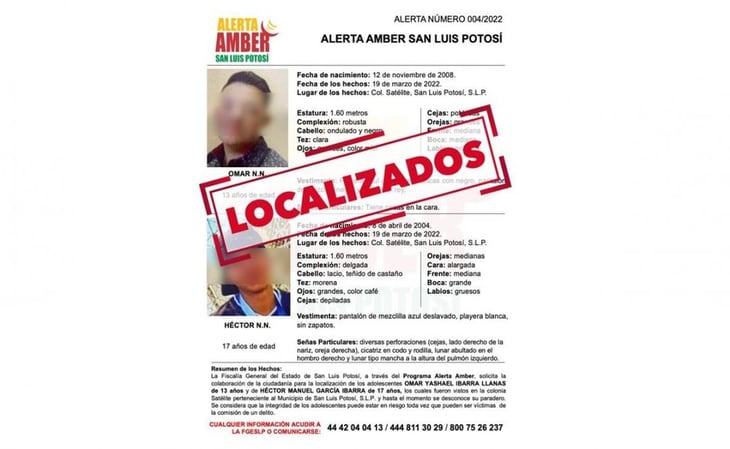 Encuentran a dos menores desaparecidos en Ciudad Satélite, SLP