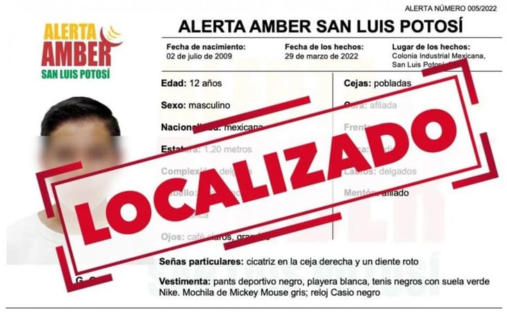 Localizan en Querétaro a menor de 12 años desaparecido en SLP